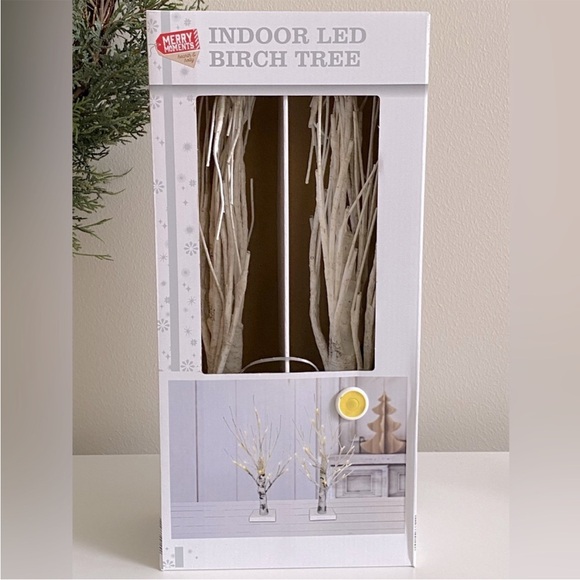 Indoor Christmas Light Up LED Faux Birch Trees, Set of 2, 18” - Picture 2 of 9